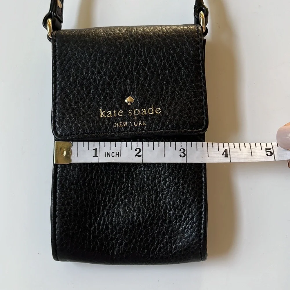 Kate Spade Phone Crossbody‎ Bag Womens Small Black Pebbled Leather Gold Logo